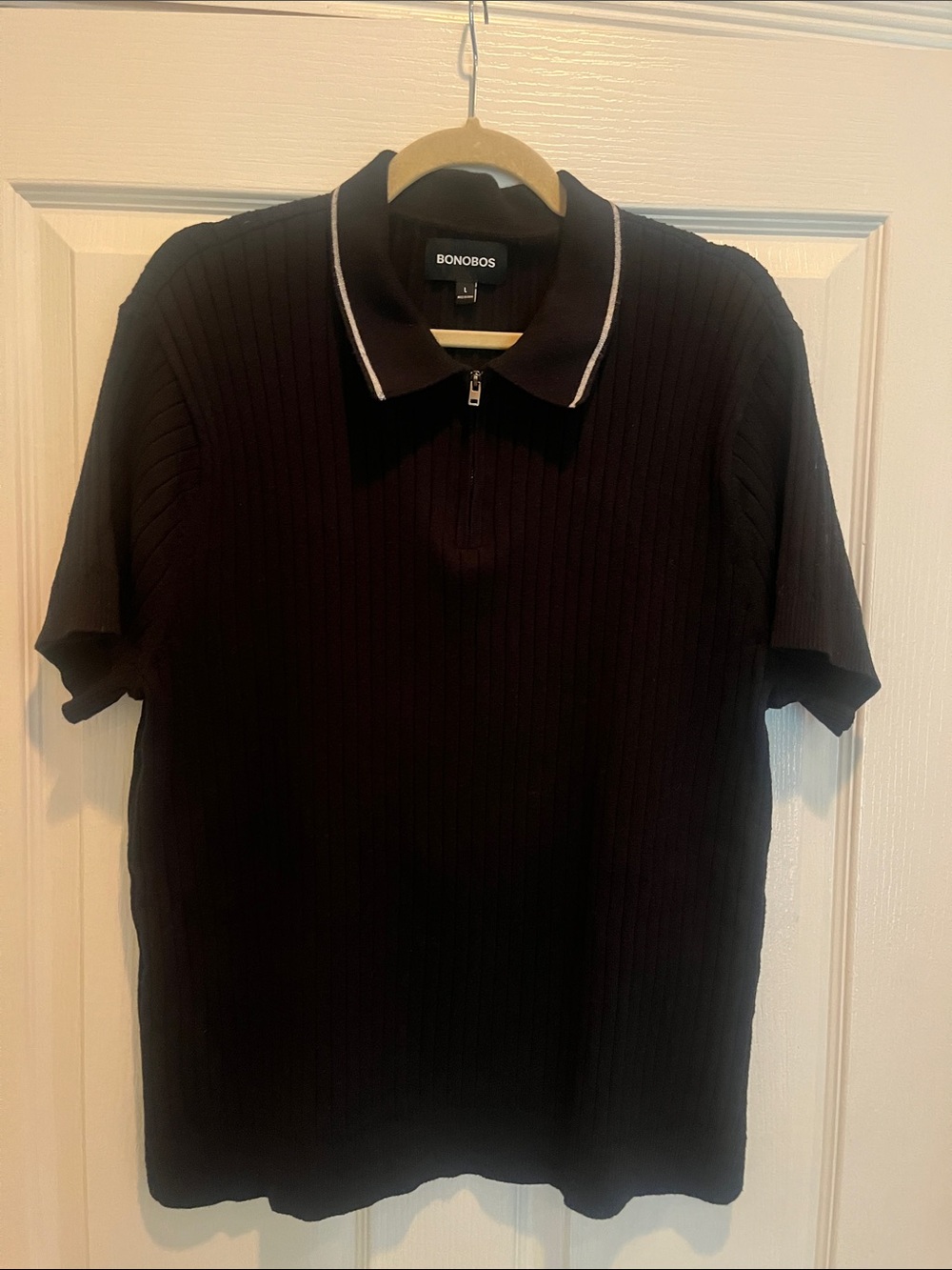 Bonobos Black Ribbed Short-Sleeve Zip Polo with Contrast Trim